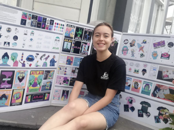 Lily Bull with her Scholarship design boards